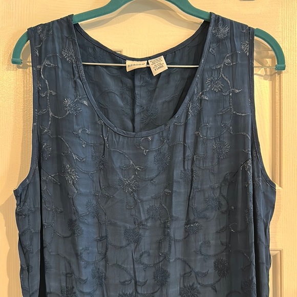 Merona Sleeveless Floral Embroidered Maxi Dress Vintage Navy Women’s XL Summer - Picture 2 of 7